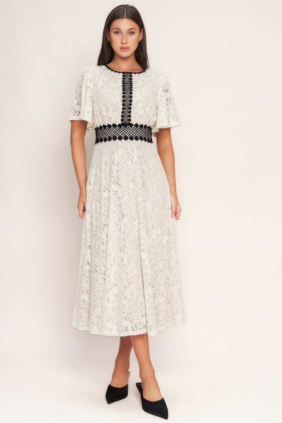 PETITE LUNE WOVEN LACE MIDI DRESS
