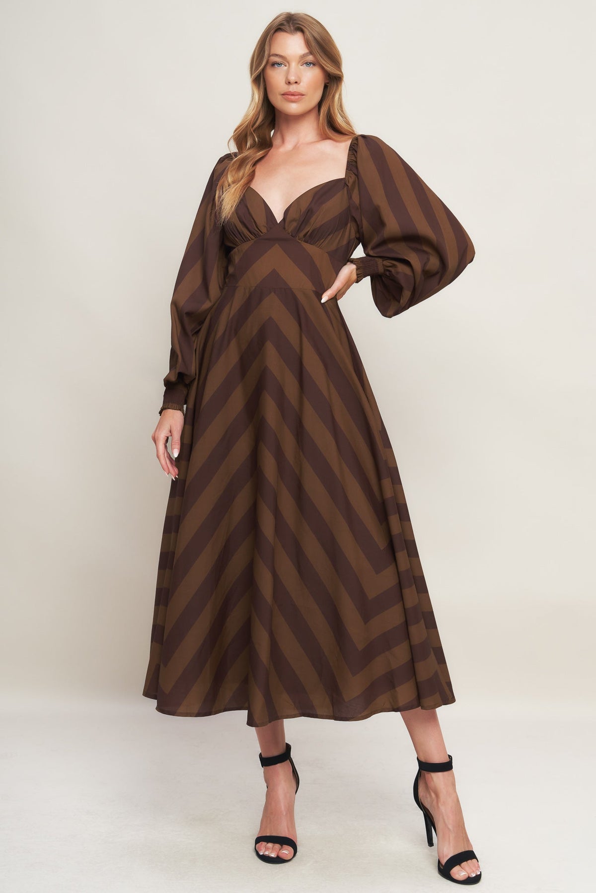 BROWN GODDESS FLOW WOVEN MIDI DRESS