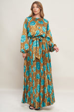 GOLDEN BLOOM LUXE WOVEN SATIN MAXI DRESS