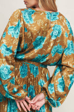 GOLDEN BLOOM LUXE WOVEN SATIN MAXI DRESS