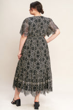 GOTHIC BLOOM WOVEN LACE MIDI DRESS