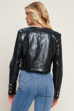AT THE START FAUX LEATHER BOLERO JACKET