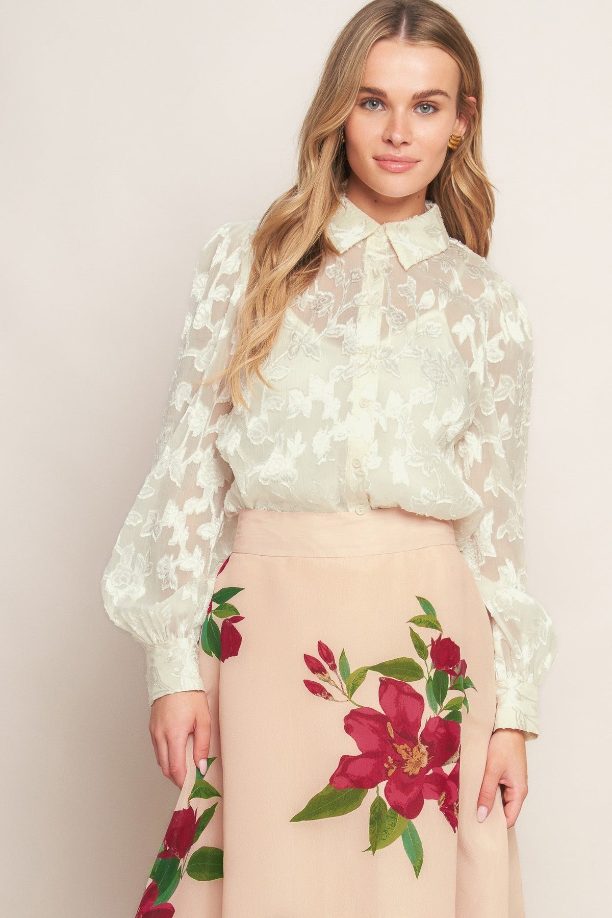 ELEGANT WILDFLOWER BLUSH WOVEN MAXI SKIRT