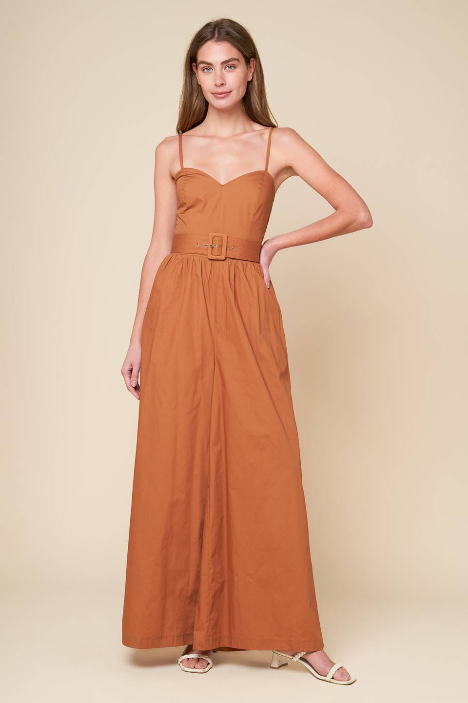 ELEVATED ICON BROWN WOVEN JUMPSUIT