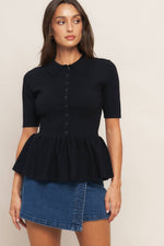 SWEET SERENADE BLACK WOVEN TOP