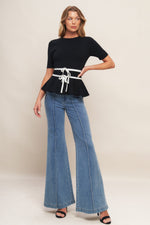 SUNLIT GROVE BLACK SWEATER KNIT TOP