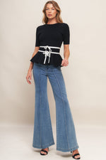 SUNLIT GROVE BLACK SWEATER KNIT TOP