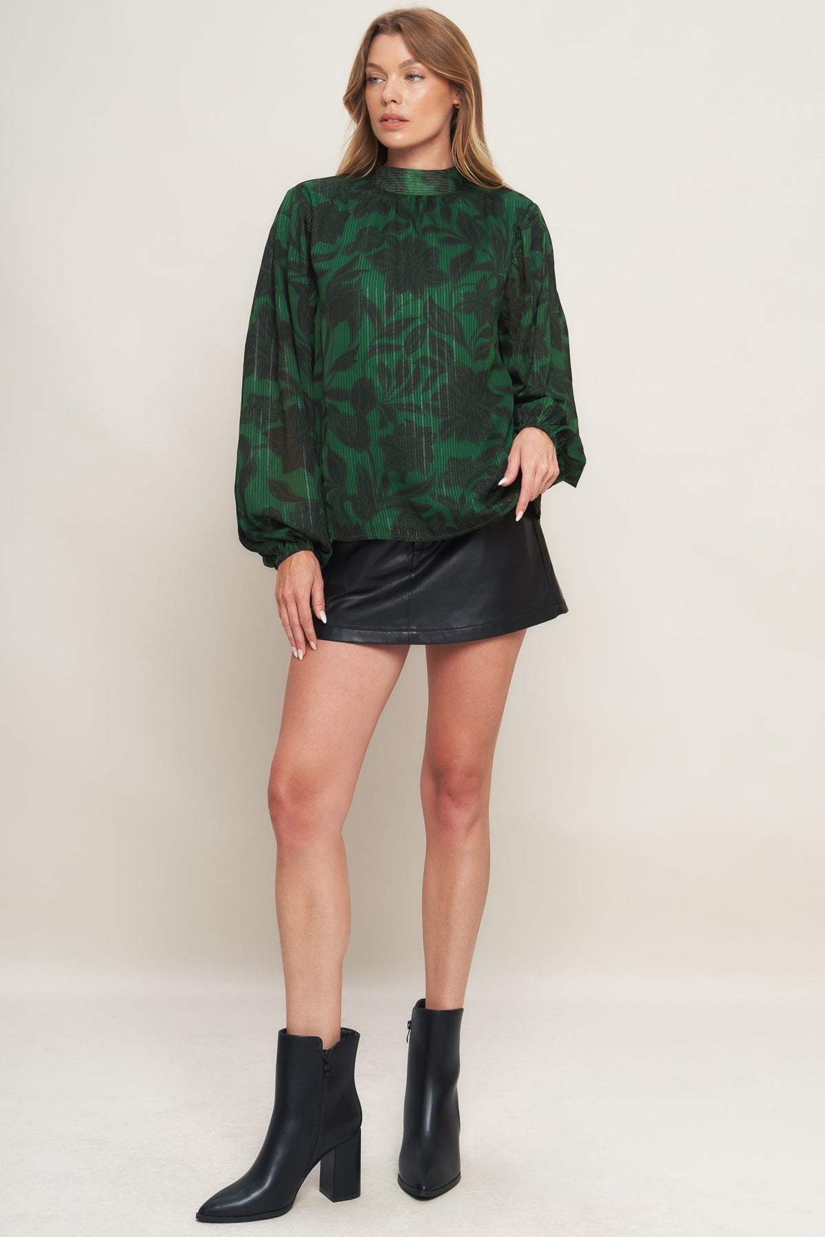 NOIR LEAF GREEN WOVEN TOP