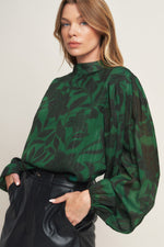 NOIR LEAF GREEN WOVEN TOP