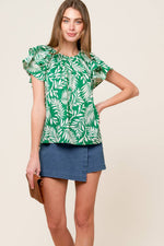 ROAMING AROUND GREEN WOVEN TOP