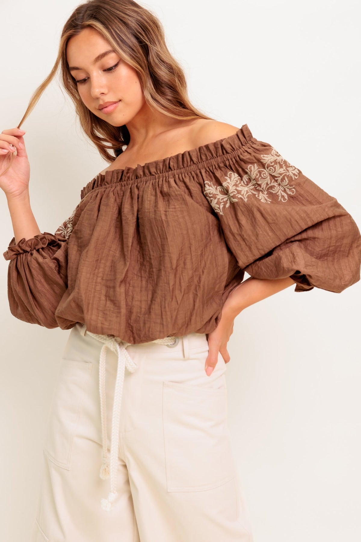 FULL SPEED AHEAD BROWN WOVEN TOP