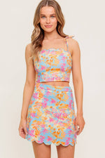 GARDEN VEIL SUNSET WOVEN TOP AND MINI SKIRT SET