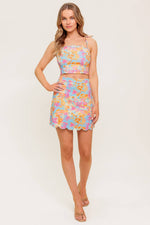 GARDEN VEIL SUNSET WOVEN TOP AND MINI SKIRT SET