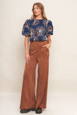 RETRO BLOOM PUFF SLEEVE WOVEN TOP