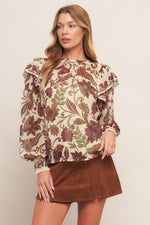 WILD BOTANICA IVORY WOVEN TOP
