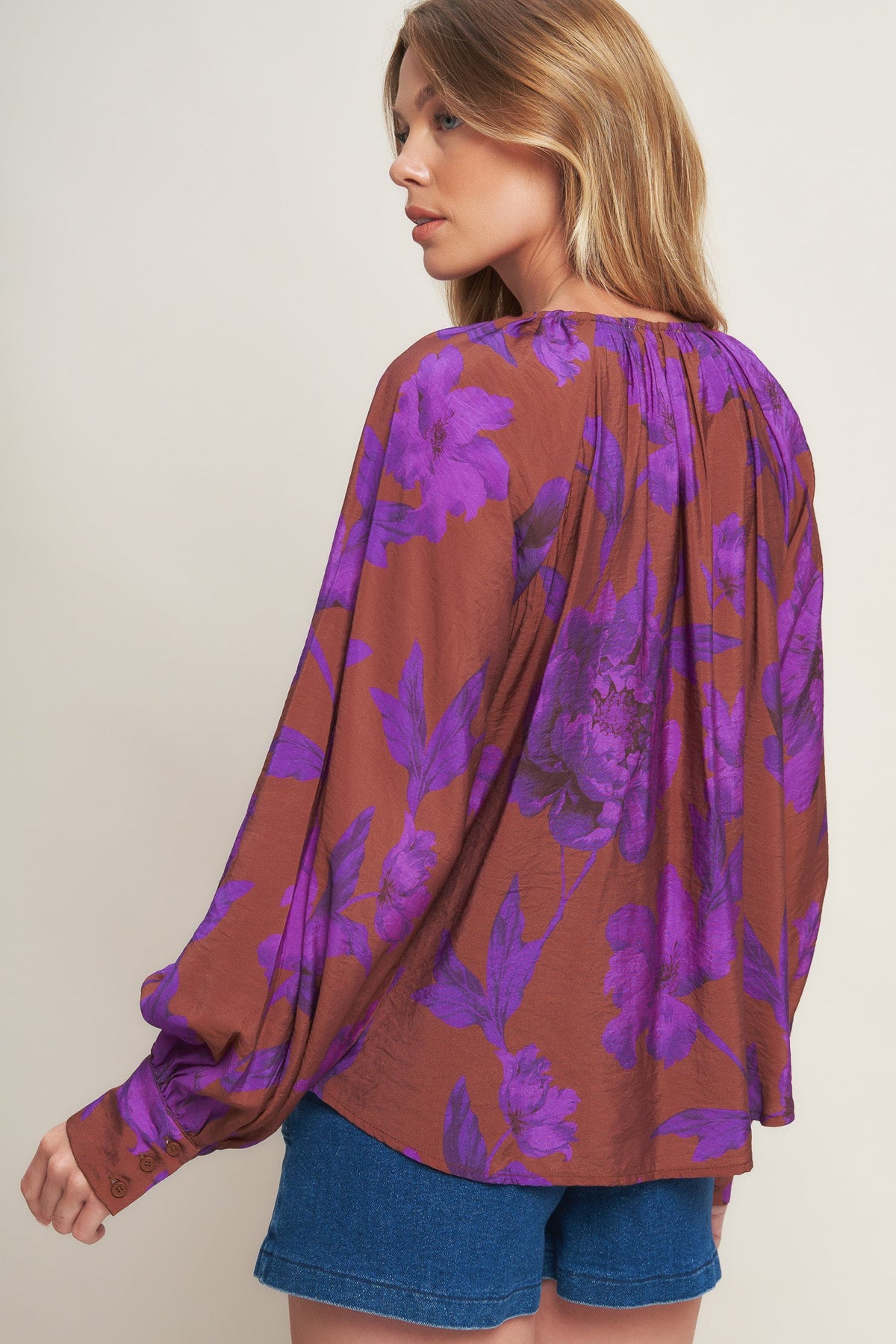 VIOLET DREAM WOVEN PEASANT TOP