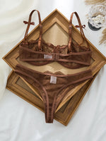 Lady Floral Embroidery Lingerie Set Women Sheer Bra and Brief Underwear Set Satin Sexy Intimates Underwear