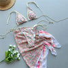 Beige Floral Print Micro Thong Bikinis Sets 3 Pieces Cover Ups Sexy Swimsuit String Halter Triangle Swimwear Holiday Biquinis test