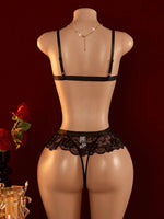 White Red Sexy Lace Underwear Erotic Hollow Bra Set Women Crotchless Bodysuit Transparent Deep V Open Bra Lingerie Set