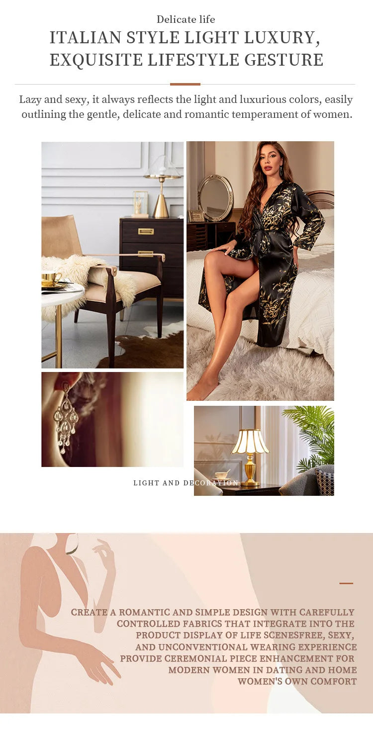 Night Dress Long-sleeved Nightgown Thin Sexy Women's Lace-up Dressing Gown Simple Cardigan Pajamas Ice Silk Bathrobe Sleepwear