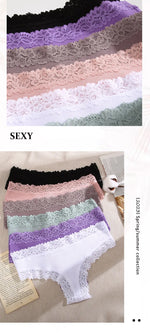 5Pcs Women Cotton Brazilian Pants Sexy Lace Brazilian Briefs Low Waist Floral Solid Color G-string Breathable Soft Lingerie