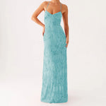 Elegant Sequin Beaded Women Maxi Dresses Flower Embroidery Sleeveless Party Cami Dress Summer Criss Cross Spaghetti Strap Dress