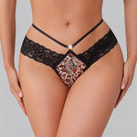 1pcs Women Sexy Leopard Print Panties Black Lace Trim G-stringLow Rise Mesh Thongs Seductive Intimate Underwear For Nightwear