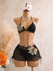 Sexy Black 3D Flower Holiday Bikini Set 2026 Women Drawstring Side Knitted Cover Up 3 Piece Swimsuit Beach Bathing Suit Swimwear test