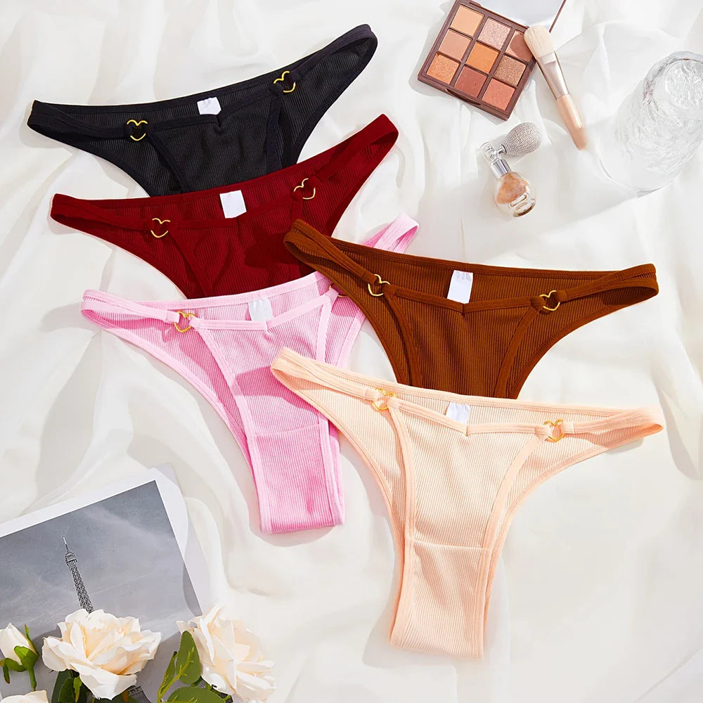 5pcs Ribbed Sexy Women Panties Low Waist Seamless Lady Briefs Breathable Comfortable Solid Underwear Underpants