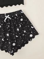 Summer Sleepwear for Women Pajamas Set Star Moon Printed Sleeveless Sling Crop Tops and Shorts Set Homewear Loungewear Pijama