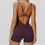 Women's Short Tracksuit Yoga Set One-Piece Jumpsuit Workout Fitness Suit Sportswear Gym Workout Clothes Fitness Stretch Bodysuit