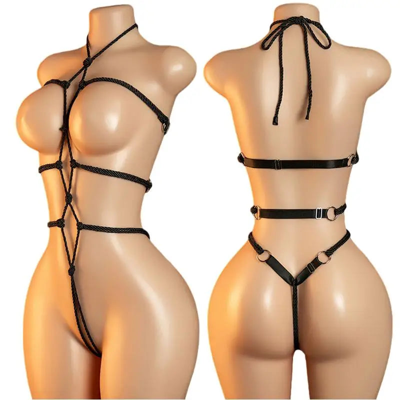 Women's Sexy Lingerie Erotic Backless Hanging Neck SM BodysuitSee Through Bra Lingerie Set Cosplay Hot Ultra-Thin Body Suit