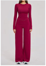 Yoga Set 2 Pieces Women Fitness Sportswear Gym Loose wide-leg pants Long-sleeved T-shirt Sports Crop Tops Tracksuit Workout Wear