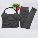 Women's Halter Top And Sports Leggings Gym Workout Set Two-Piece Pilates Clothes Yoga Outfits Impact Fitness Pants Set
