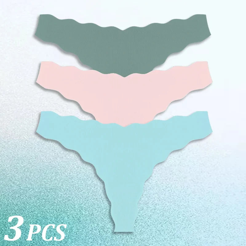 3PCS Women Seamless Panties Wavy Design Ultra-thin Panties Women Ice Silk Underwear Sexy Panty Low Waist G-string Female Solid