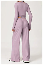 New Women Yoga Set 2/3 Pieces Long sleeves Workout Tracksuit Sportswear Gym Clothing Wide-leg sport pants Fitness Sports Suit