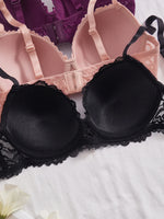 3Pcs Floral Lace Women's Underwear Set Daily Push-Up Bra Rhinestone Breathable Mesh Bra for Women