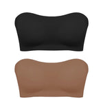 Women's Sexy Strapless Push Up Bra Removable Padded Seamless Ice Silk Top Women Invisible Beauty Back Anti-slip Off-shoulder Bra