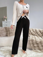 Women Autumn Winter Sleepwear Casual Long Sleeve Heart Printd Tops and Long Trousers Pajamas Set Homewear Loungewear