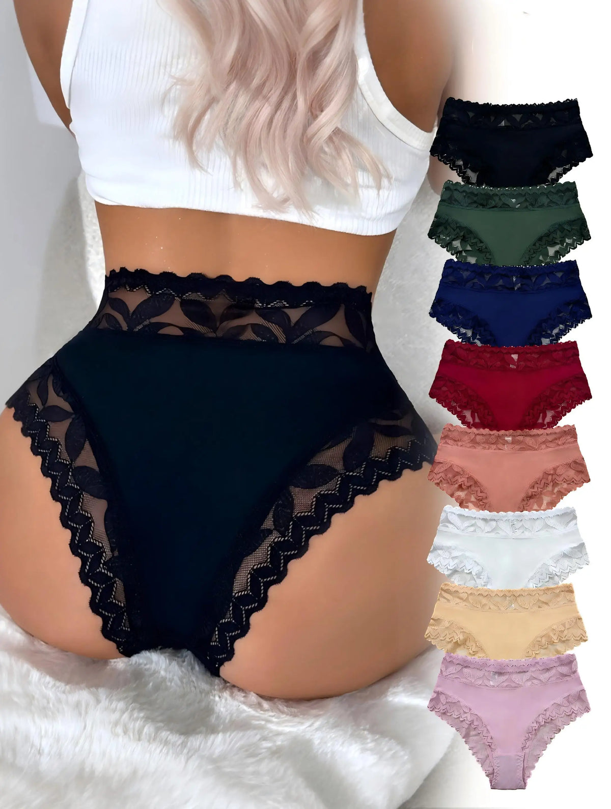 8-Piece Set sexy lingerie Hollow-out lace spliced fabric Women's panties Breathable women's underwear