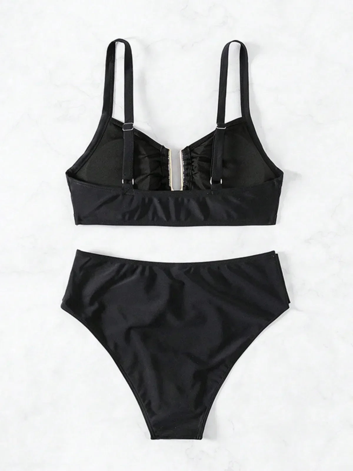 Solid Color High Waist Two Piece Swimsuit for Women U-neck Suspender Backless Bikini Set Beach Vacation Bathing Suit 2025 New