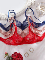 Hot Babe 3-Piece Women's Sexy Bras Hollow-Out Lace Patchwork Bow Unlined Bra Women
