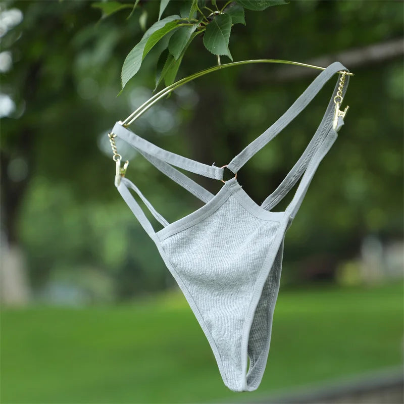 5PCS Women Sexy Cotton Panties Two Belts Hollow Out G-String Thongs Breathable Underwear for Female Solid Color Lingerie S-XL