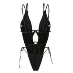 2026 New Deep V One Piece Black Swimsuit Halter Solid Color Women's Backless Bathing Suit Bandage White Swimwear For Female