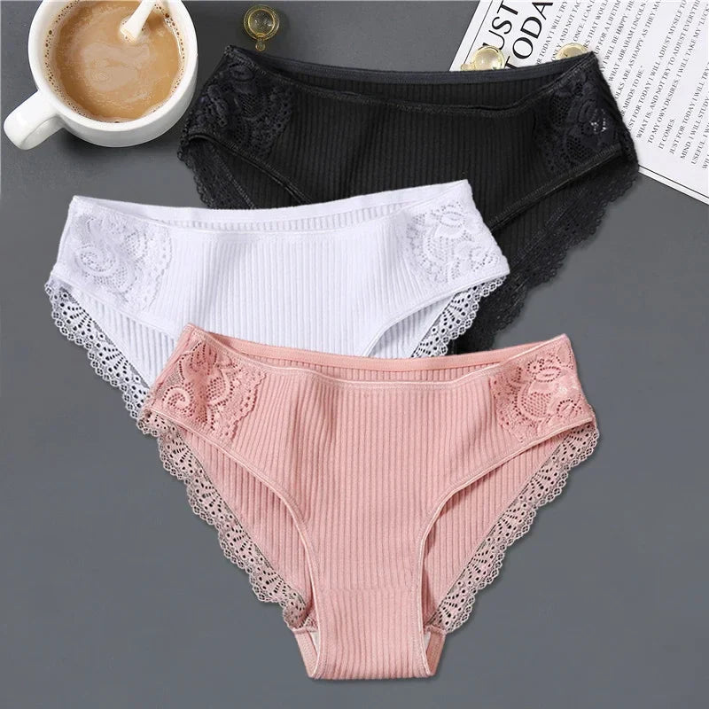 New 3Pcs/set Women's Cotton Panties M-2XL Women Patchwork Lace Underwear Sexy Low Waist Briefs Ladies Comfortable Underpants
