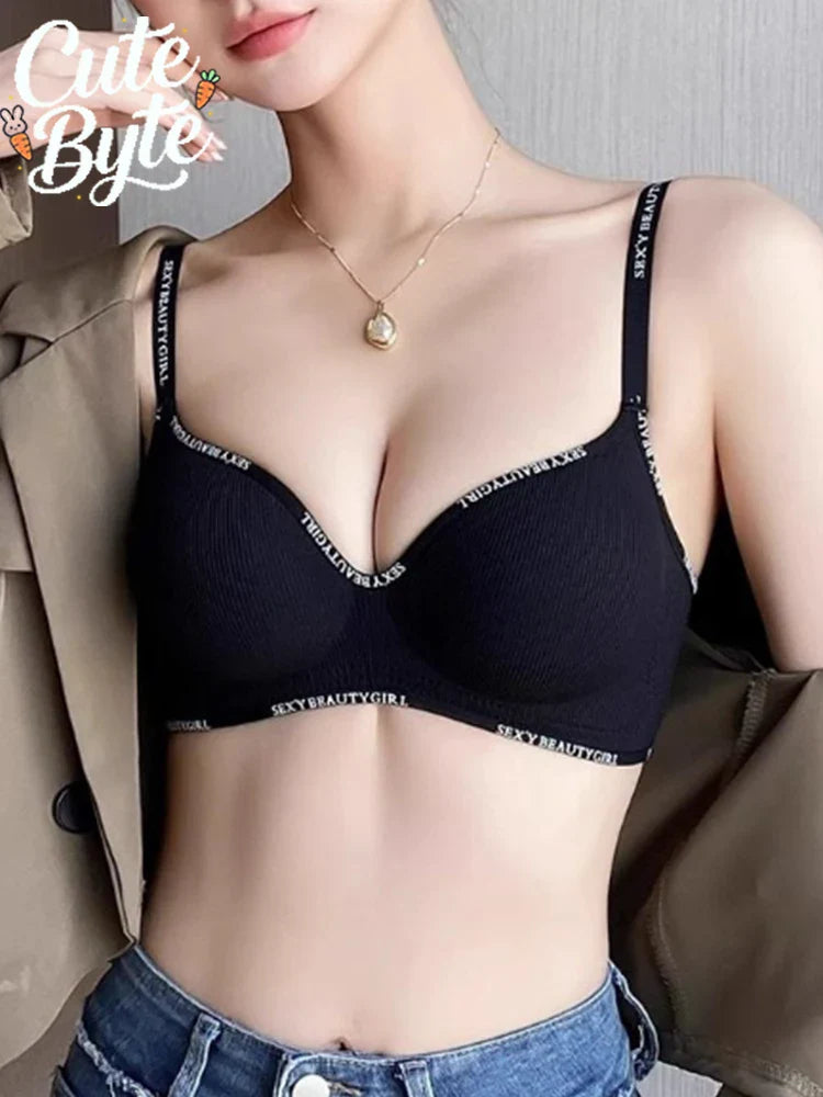 Women Sexy Bras Padded Push Up Bralette Female Adjustable Comfortable Underwear Ladies Letter Straps Brassiere Wireless Soft New