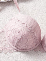 3Pcs-5Pcs Women's Bra with Patterned Engraved Cups, Sexy Lace Minimizer Bra, Underwire Push-Up Fashionable Women's Intimate Underwear