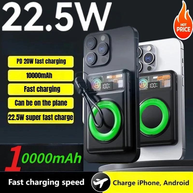 Lenovo10000mAh Magnetic Power Bank Portable Wireless Charger With Cable Fast Charging External Battery Stand For iPhone Xiaomi