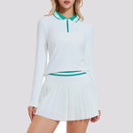 VITALINOVO Tennis Skirt Sets for Women Zipper Color Block Shirts High Waisted Golf Polo Two Piece Skirt Set Women 2 Piece Outfit