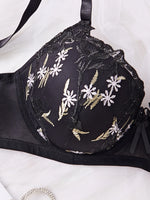 Everyday Plus Size Women's Bra Embroidered floral patchwork underwire Push up Bra Comfortable Thin cup Women underwear lingerie